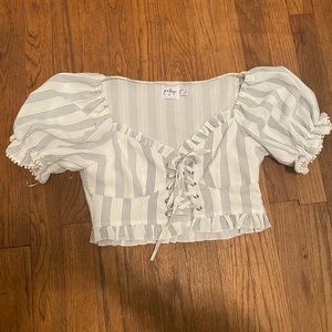 Cropped blue striped Princess Polly puff sleeve top